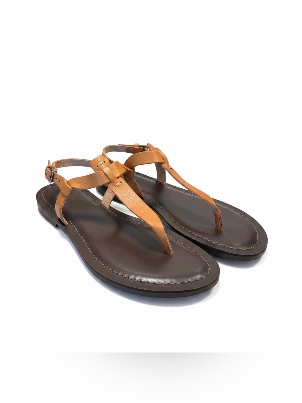NWOT  Garnet Hill Tan T-Strap Leather Sandals